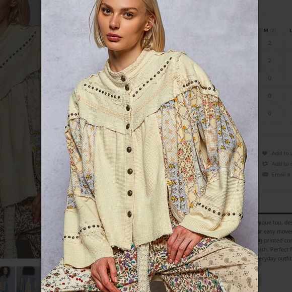 POL “Priscilla 2” POL Blended Thermal and Fabric Paneled Top with Studs 60A - Picture 3 of 6